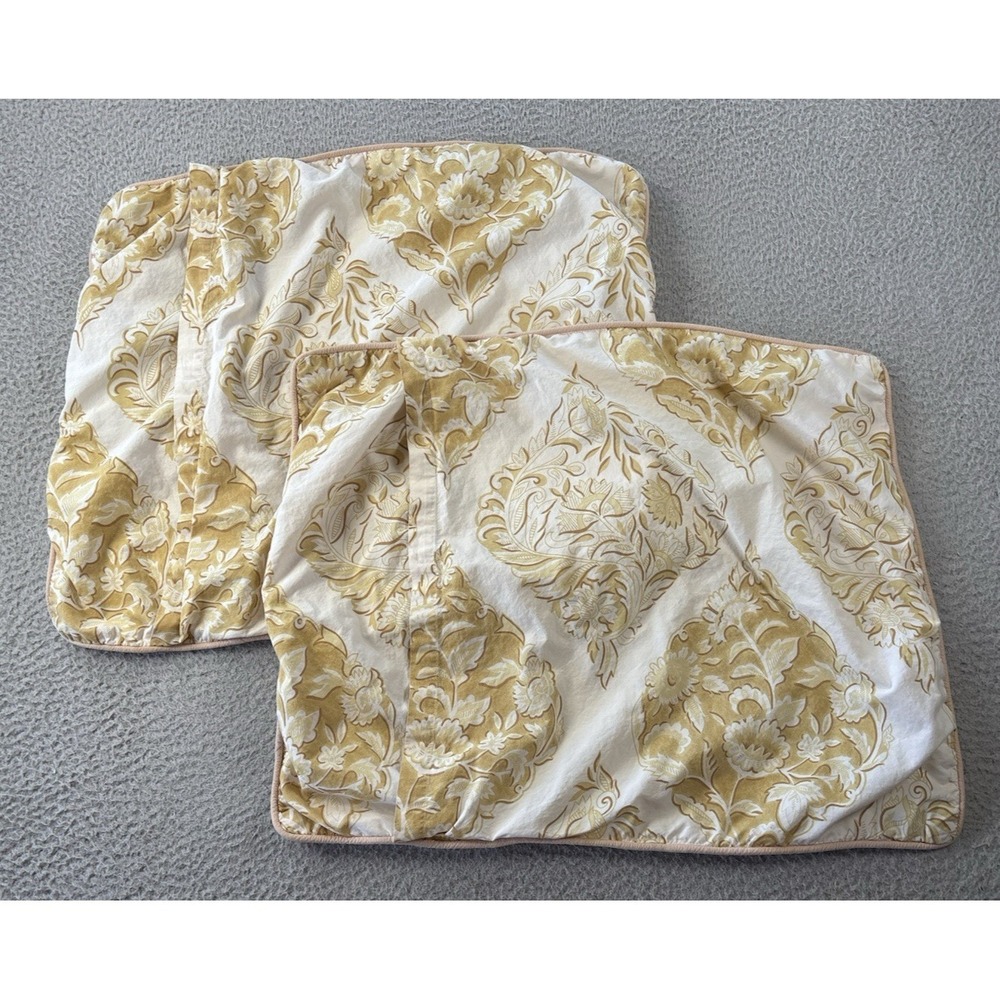 Pottery Barn Isabelle Pillow Shams Standard (2) Medallion Floral‎ Yellow Cotton - Picture 2 of 5